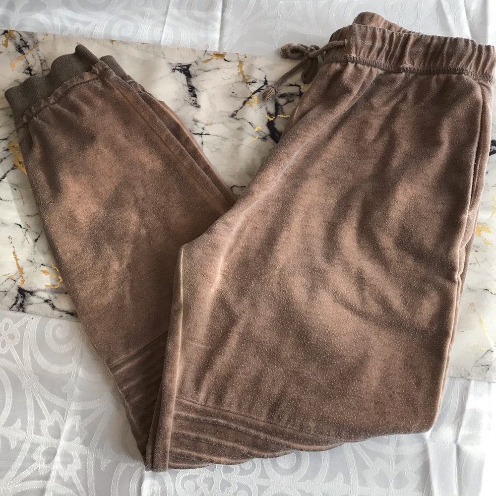 Distressed brown denim like jogger.s